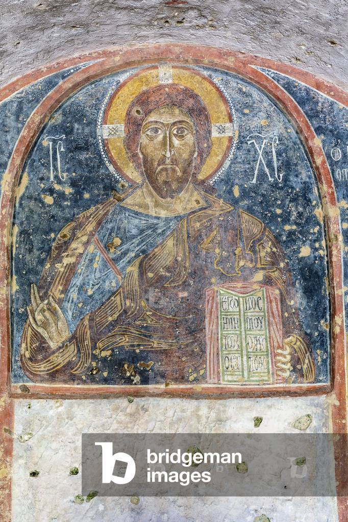 Mottola, Taranto, Puglia, Italy, Rock Church of St. Nicholas, Fresco of Christ Pantocrator in Deesis (photo)