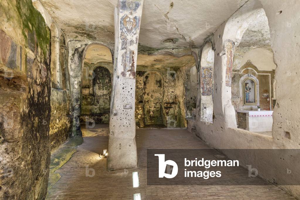 inside of the Rock Church of Santa Lucia alle Malve, Matera, Basilicata, Italy.