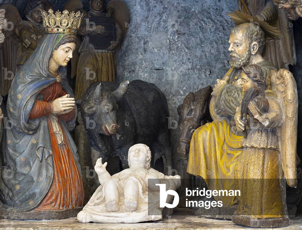 Altamura, Bari, Apulia, Italy, The Cathedral of Santa Maria Assunta, Nativity scene in polychrome stone of 1587 attributed to the workshop of the Persio