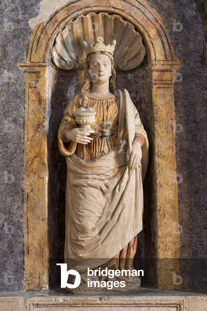 Statue of Saint Lucy inside the Church of Santa Maria della Palomba, Matera Italy, 16th-17th century (polychrome stone)