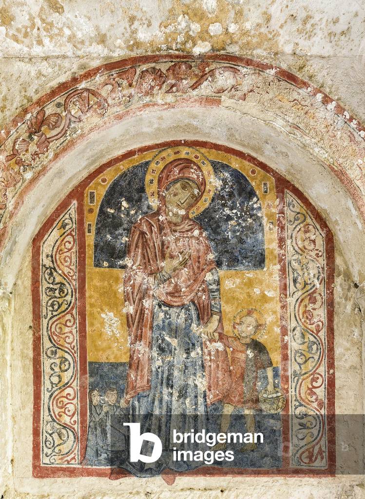 Massafra, Taranto, Apulia, Italy, The Rock Church of the Candelora, in the urban area, Virgin with Child, 13th century fresco (photo)