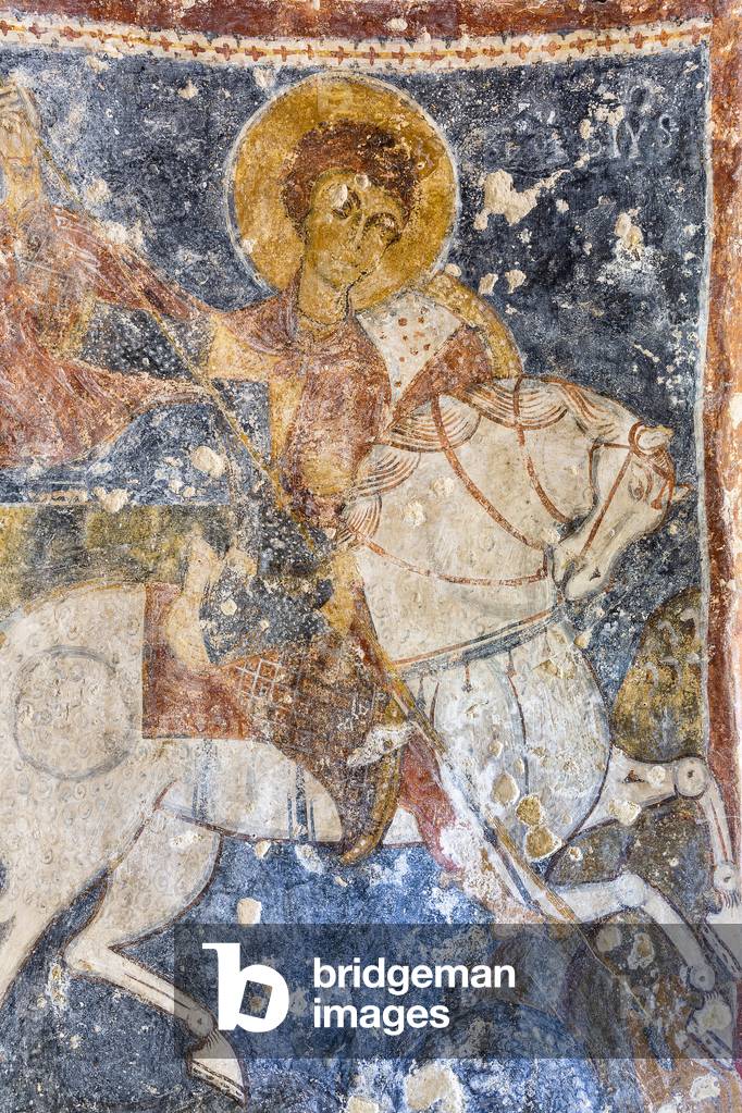 Mottola, Taranto, Puglia, Italy, Rock church of Santa Margherita, Fresco of San Giorgio a Cavallo (photo)