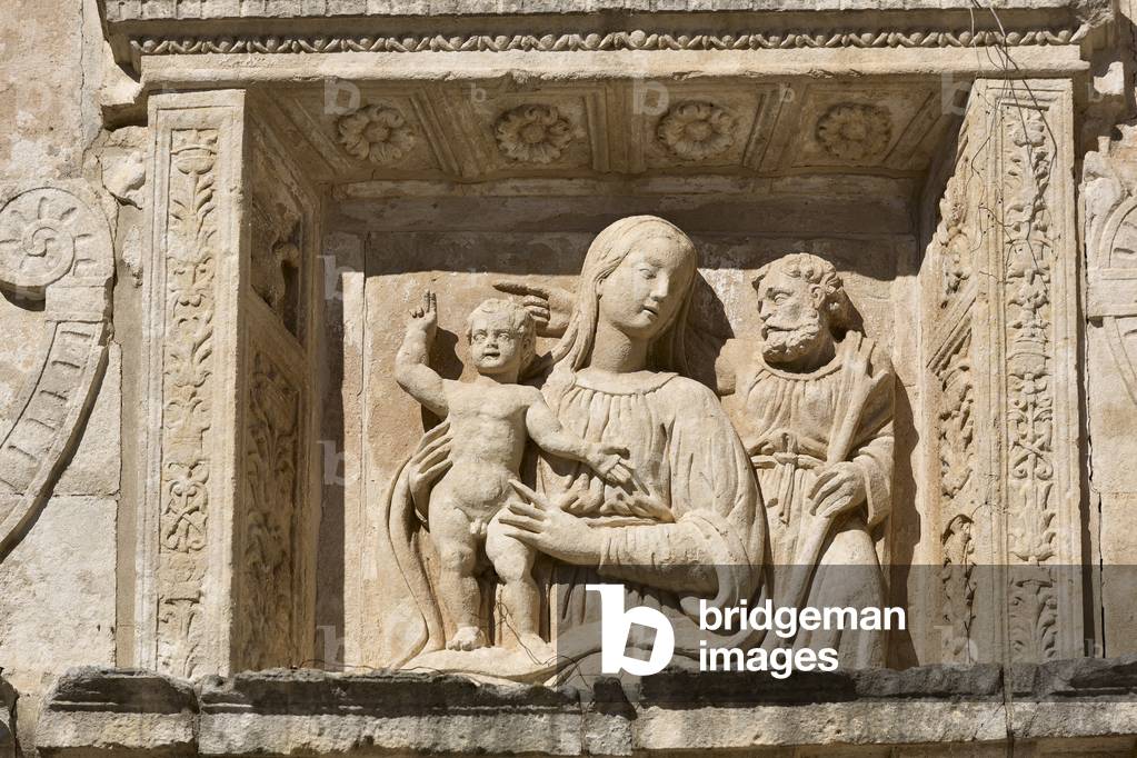 Relief of the Holy Family on the facade of the Church of Santa Maria della Palomba, 16th century (carved stone)