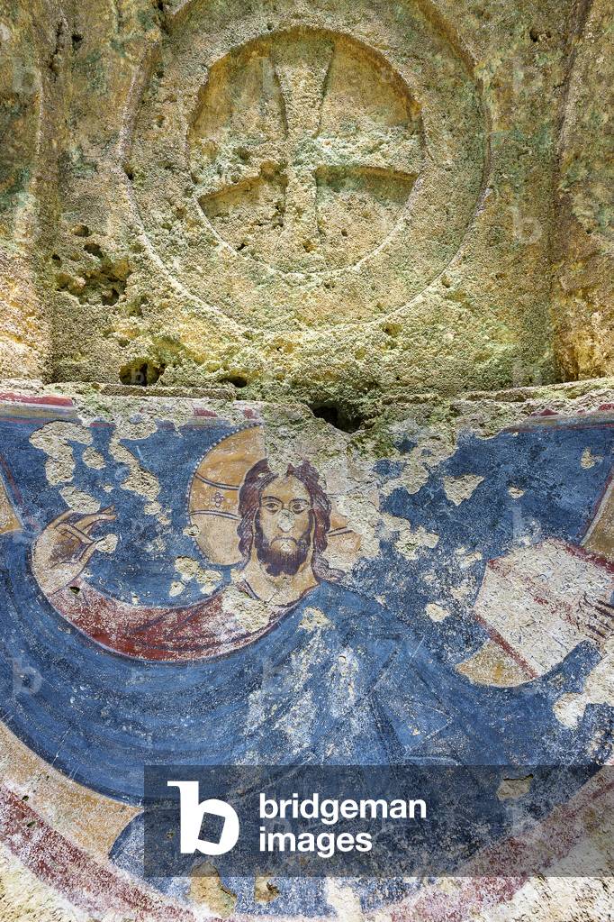Mottola, Taranto, Puglia, Italy, Rock church of San Gregorio, interior, Fresco of Christ Pantocrator (photo)