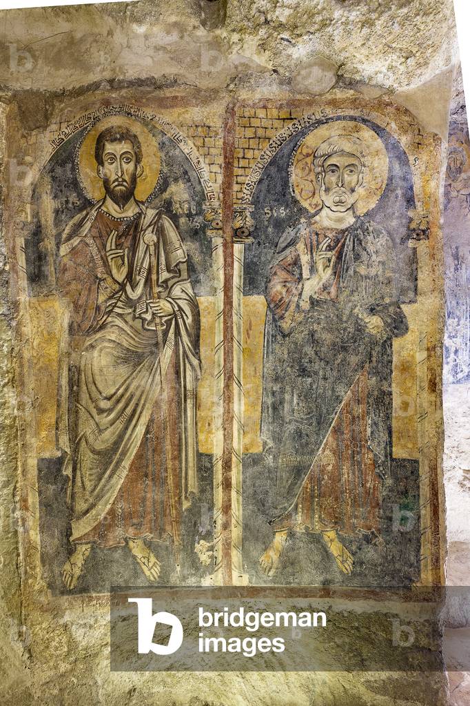 San Giovanni e San Pietro (right), Fresco inside the Rupestre Church of San Giovanni in Monterrone, Matera, Basilicata, Italy (photo)