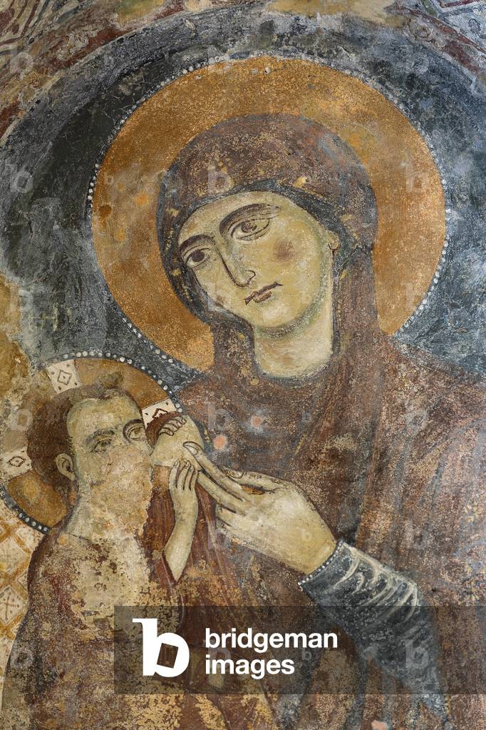 Madonna del latte, fresco in the Rock Church of Santa Lucia alle Malve, Matera, Basilicata, Italy.