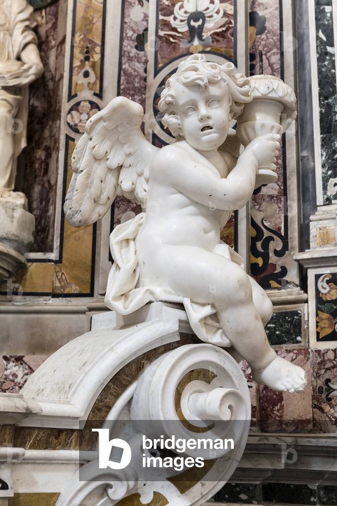 Cathedral of San Cataldo, Chapel of San Cataldo, altar of the Saint, detail of the Putto Capoaltare, Taranto, Puglia (photo)
