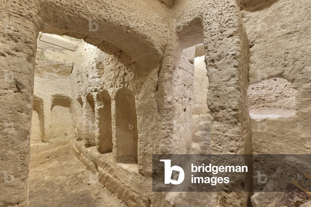 Underground cemetery at the rock-cut Church of San Pietro Barisano, Matera, Italy (photo)