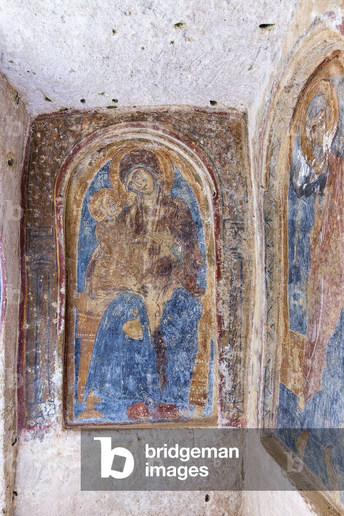 Mottola, Taranto, Puglia, Italy, Rock church of St. Nicholas, interior, Fresco of the Madonna and Child (photo)