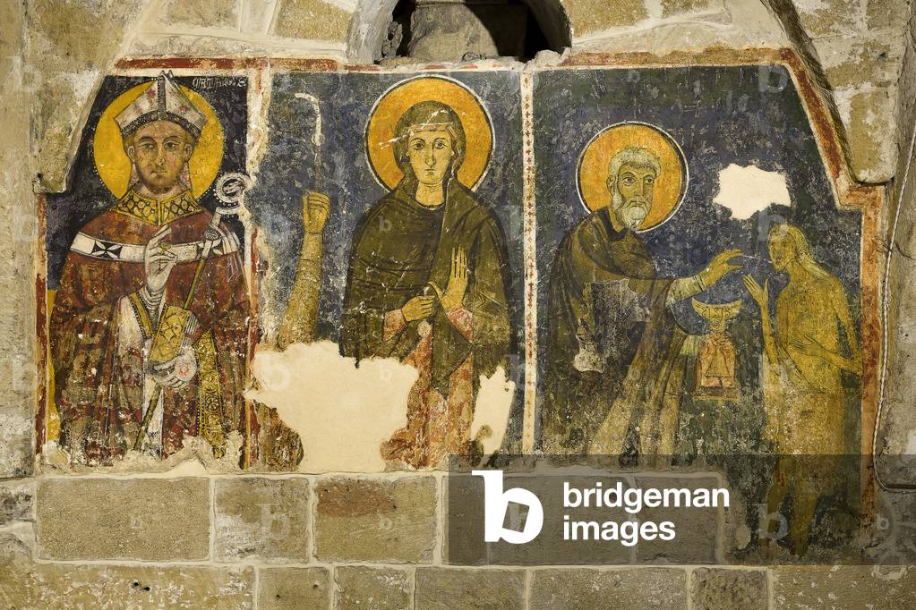 Triptych depicting starting from the left San Cataldo, La Maddalena and San Zosimo administering communion to Santa Maria Egiziaca, Crypt of the Cathedral