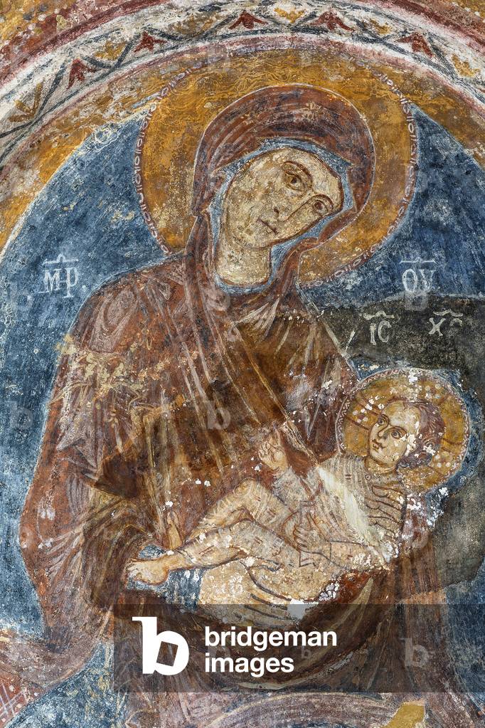 Mottola, Taranto, Puglia, Italy, Rock Church of St. Nicholas, Fresco of the Virgin with Child (Anapeson) (photo)