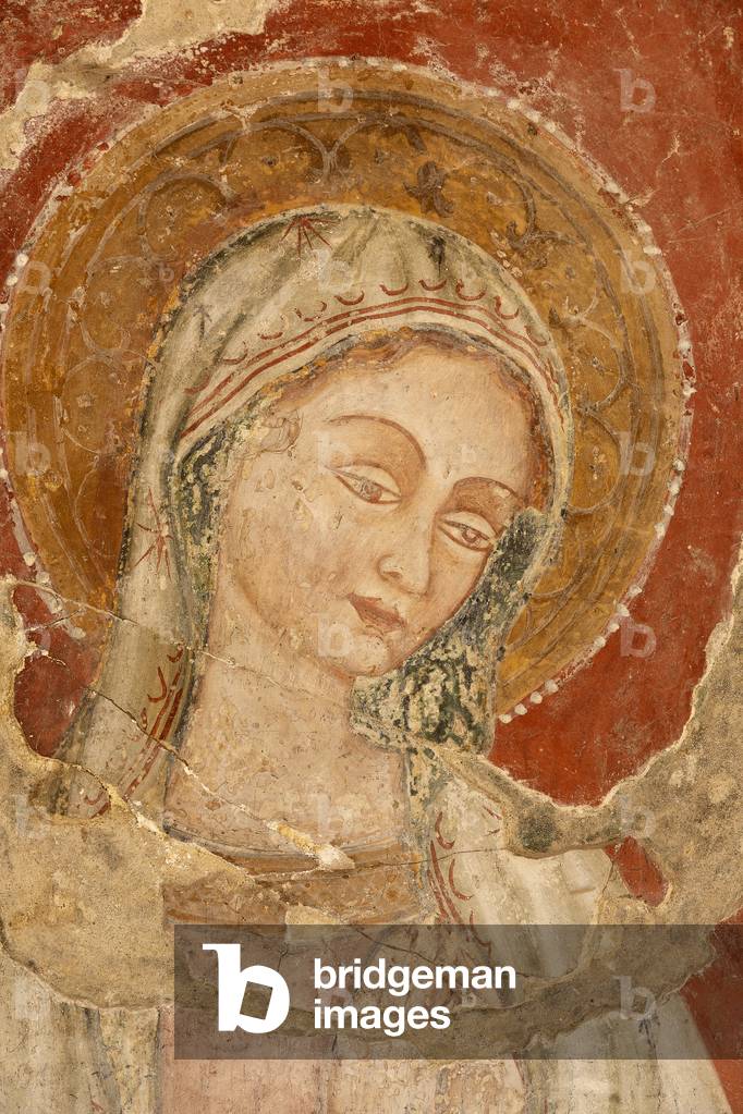 fresco in the Rock Church of Our Lady of the Three Doors, Matera, Basilicata, Italy.