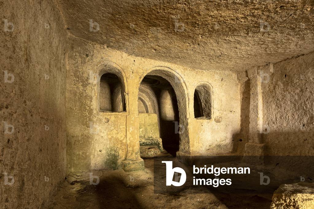 Interior of the Rock Church of San Luca alla Selva, on the Ofra valley in Matera, Basilicata, Italy