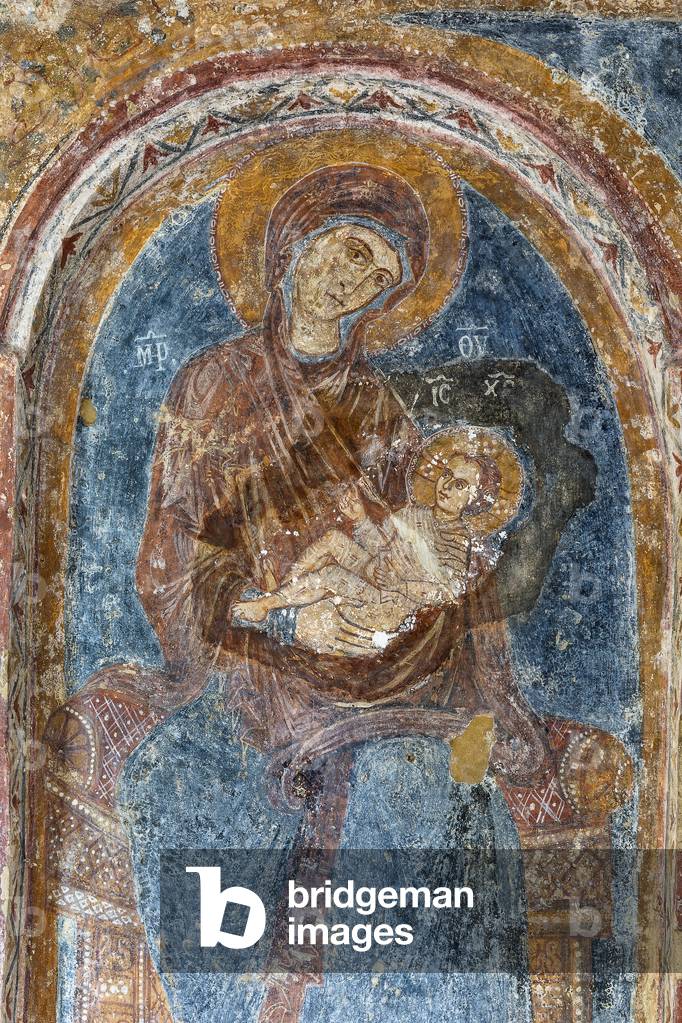 Mottola, Taranto, Puglia, Italy, Rock Church of St. Nicholas, Fresco of the Virgin with Child (Anapeson) (photo)