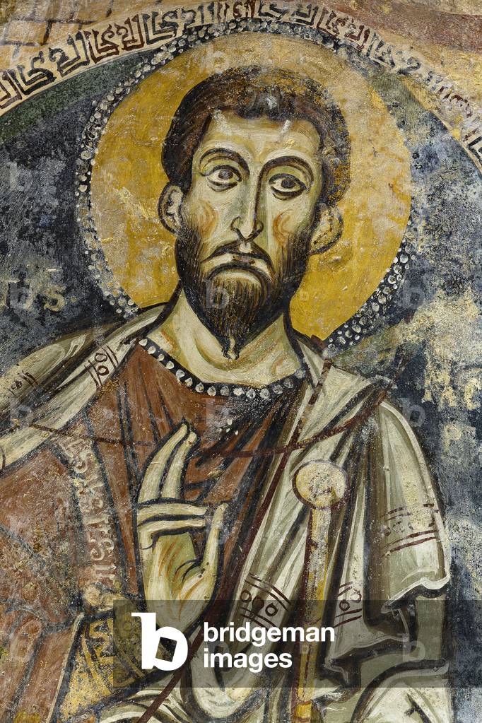 San Giacomo, fresco, interior of the Rupestre Church of San Giovanni in Monterrone, Matera, Basilicata, Italy.