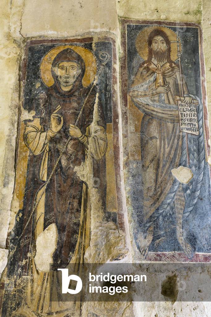 Rock Church of Santa Lucia alle Malve, Matera, Basilicata, Italy, Fresco (San Benedetto da Norcia and San Giovanni Battista) (photo)