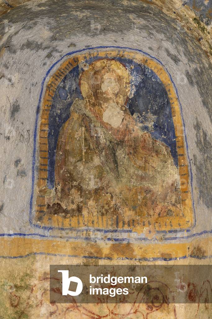 interior fresco of the Rupestre Church of Sant'Agnese, Matera, Basilicata, Italy.