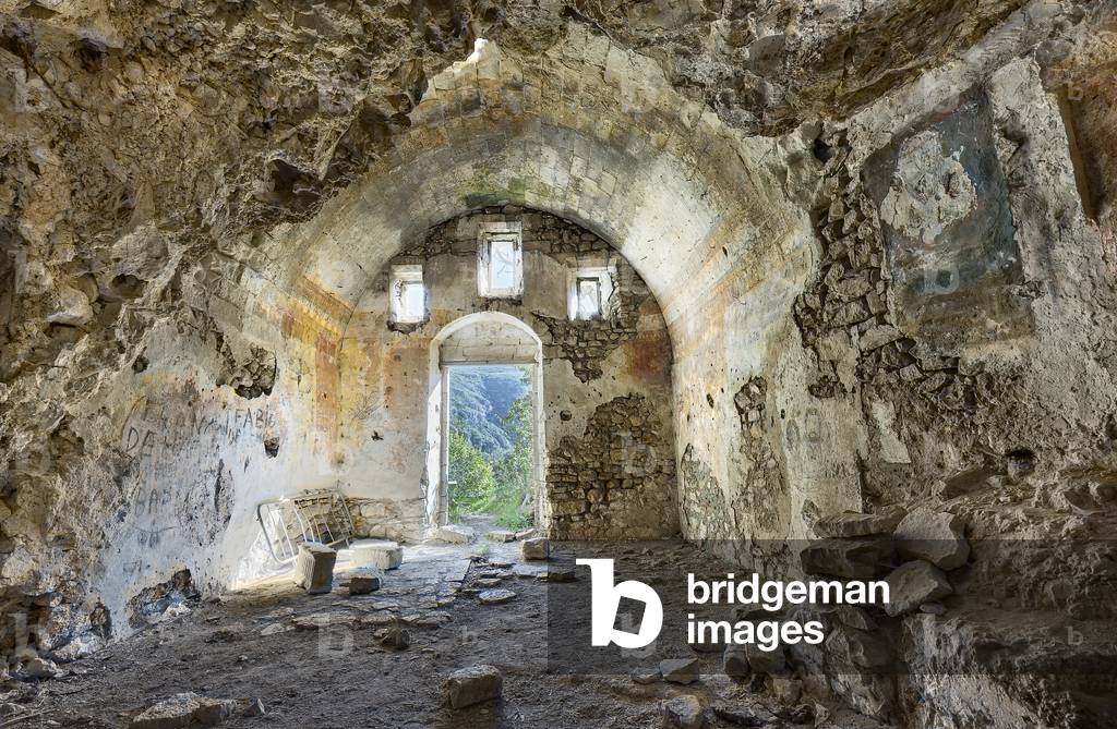 inside of the Rock Church of Our Lady of Monteverde, Matera, Basilicata, Italy.