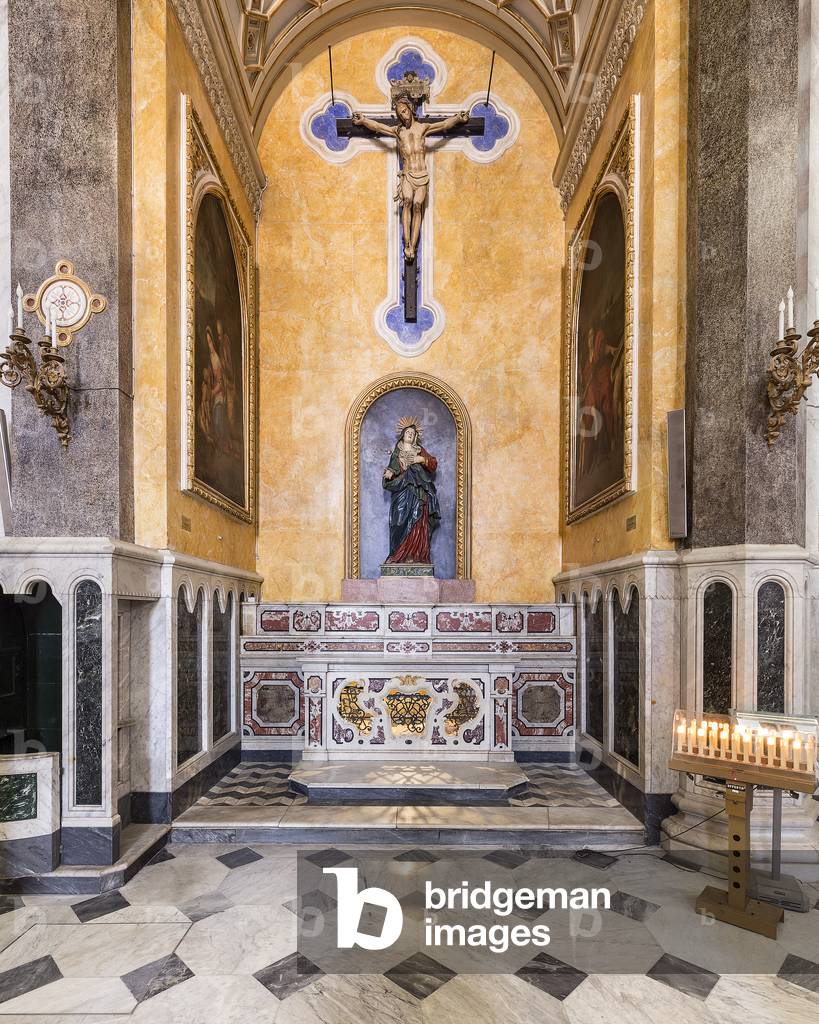 Altamura, Bari, Puglia, Italy, The Cathedral of Santa Maria Assunta, chapel of Our Lady of Sorrows, with the statue of the same name by the Neapolitan sculptor Jacopo (James) Colombo
