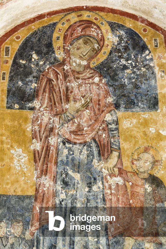 Massafra, Taranto, Apulia, Italy, The Rock Church of the Candelora, in the urban area, Virgin with Child, 13th century fresco (photo)