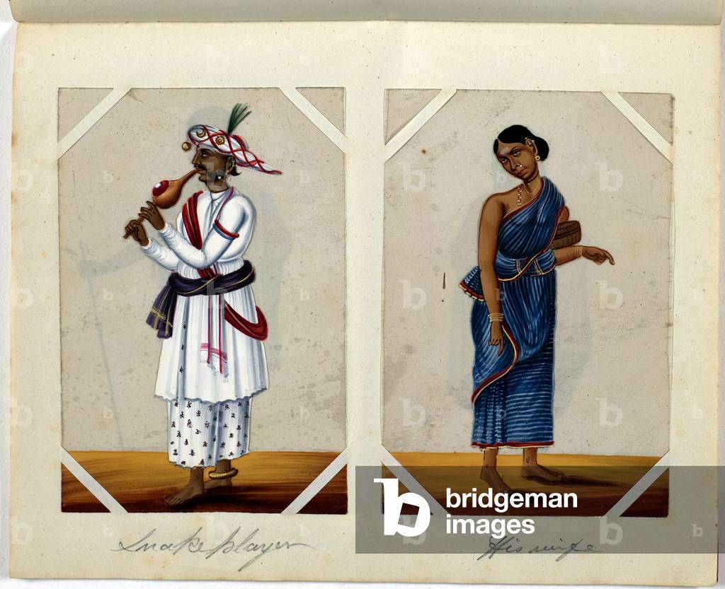 Snake player and his wife (w/c on paper)