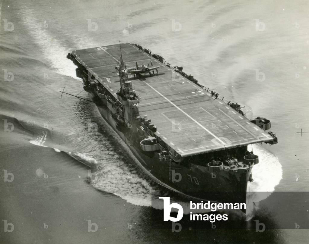 H.M.S. Ravenger at sea, 1943-46 (b/w photo)