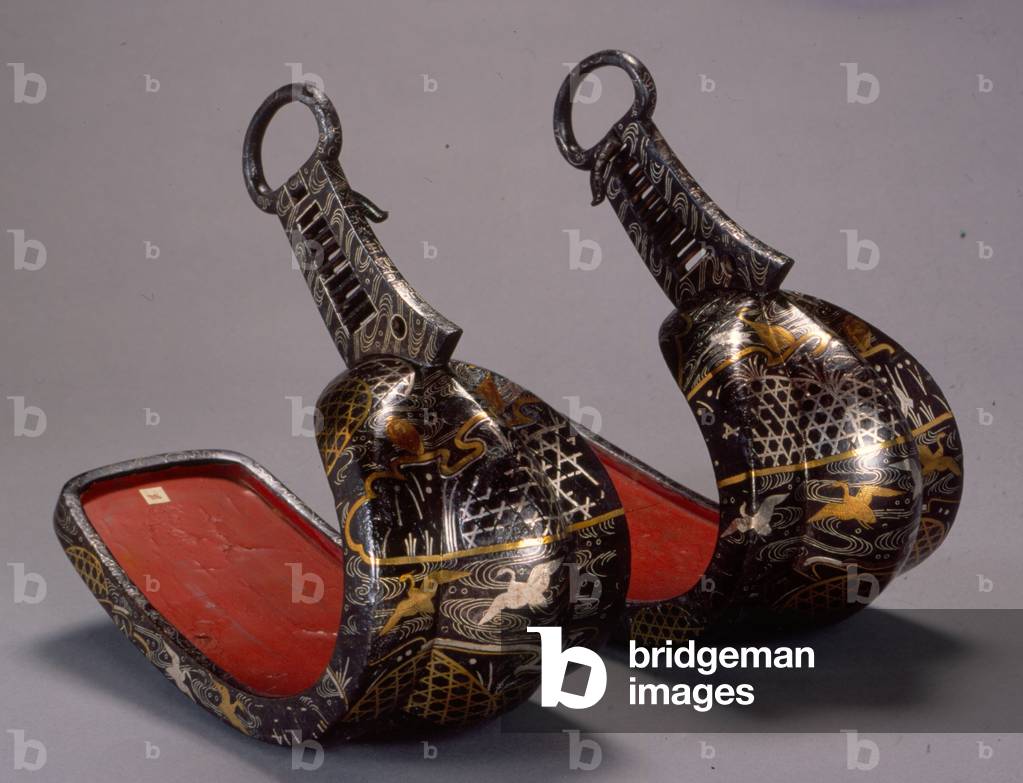 Japanese stirrups (abumi), 1780-1820 (iron, silver, brass & lacquer)