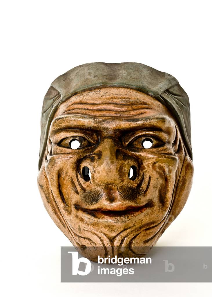 Noh theatre mask used for comic interludes (Kyogen), Edo Period, 1615-1868 (wood, gesso & paint)