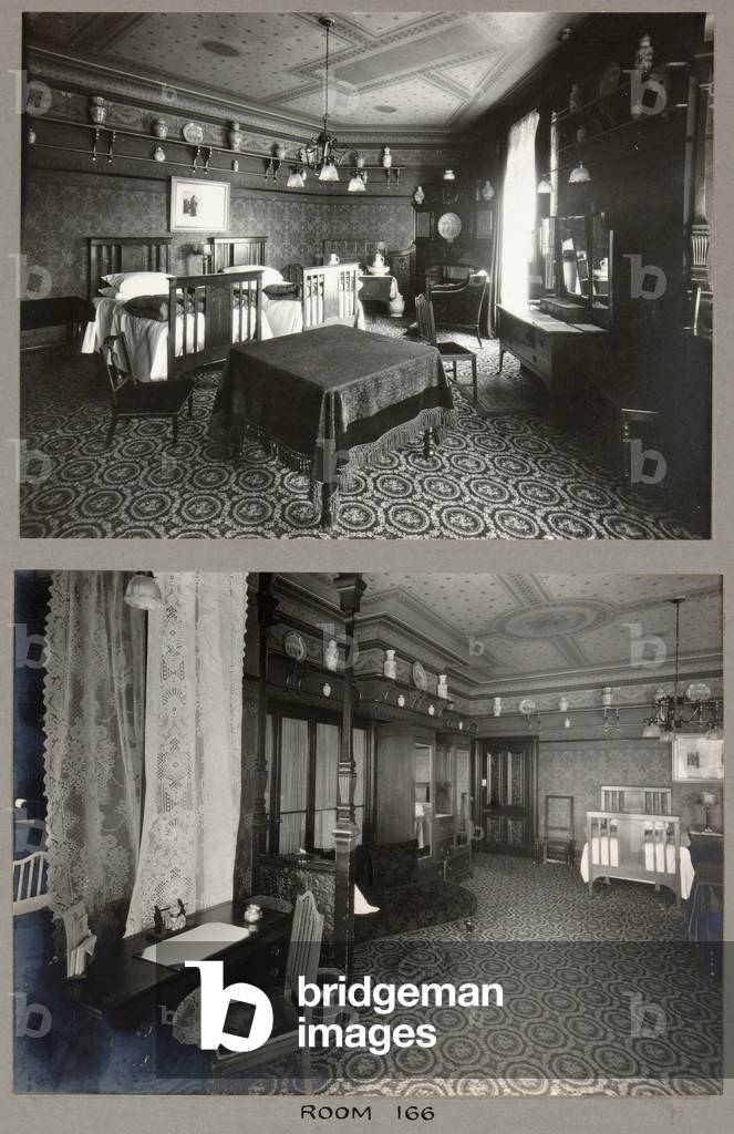 The bedroom in Room 166 at the Royal Bath Hotel, 1920-1930 (b/w photo)