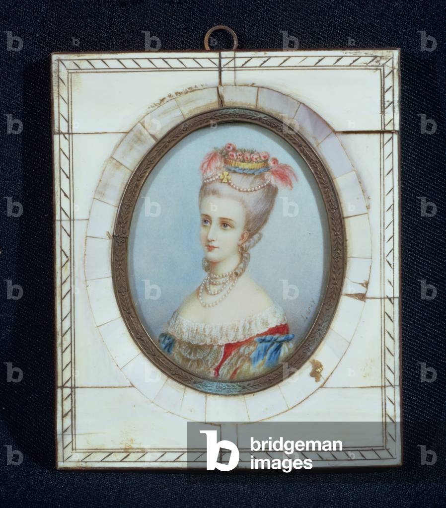 Portrait miniature of the Countess du Barry in an ivory frame (enamel & ivory