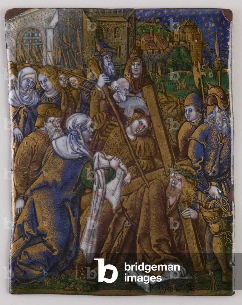 Plaque showing Christ bearing the Cross (limoges enamel)