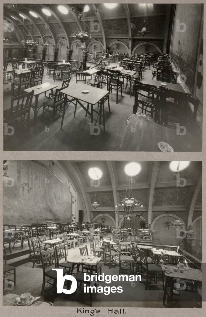 The King's Hall at the Royal Bath Hotel, with murals by by John Thomas (1826-1902), 1920-30 (b/w photo)