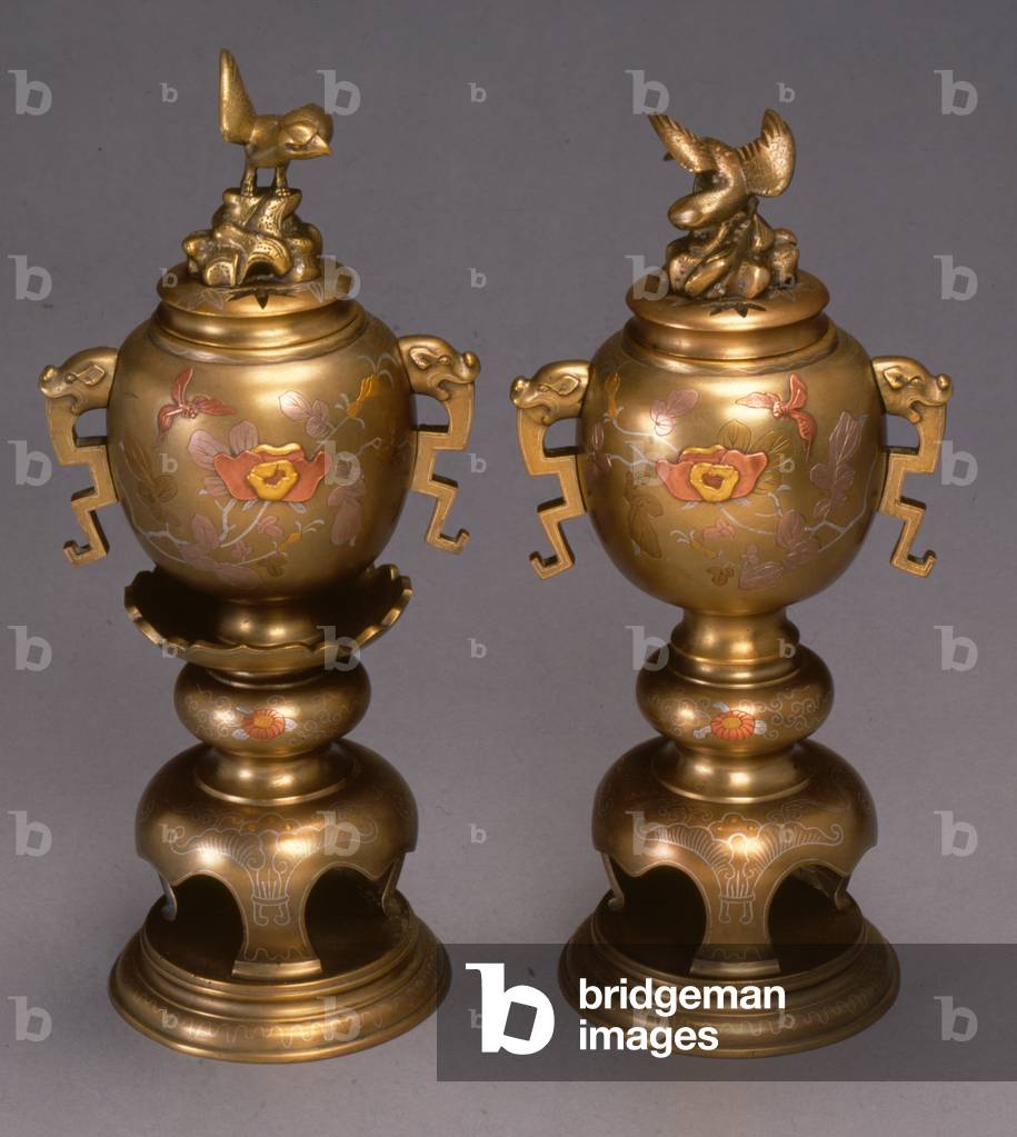 Two Japanese incense burners (koro) - vase shaped, 1850-1900 (bronze)