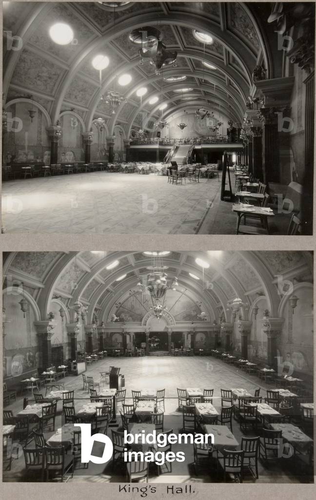 The King's Hall at the Royal Bath Hotel, with murals by by John Thomas (1826-1902), 1920-30 (b/w photo)