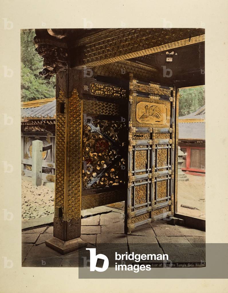 Pillar door of Iyemitsu Temple Gate, Nikko (hand-coloured photo)