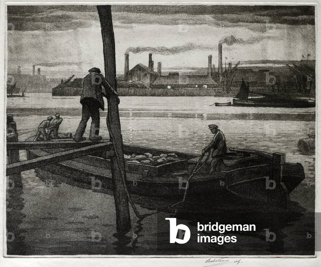 Mooring the Barge (etching)
