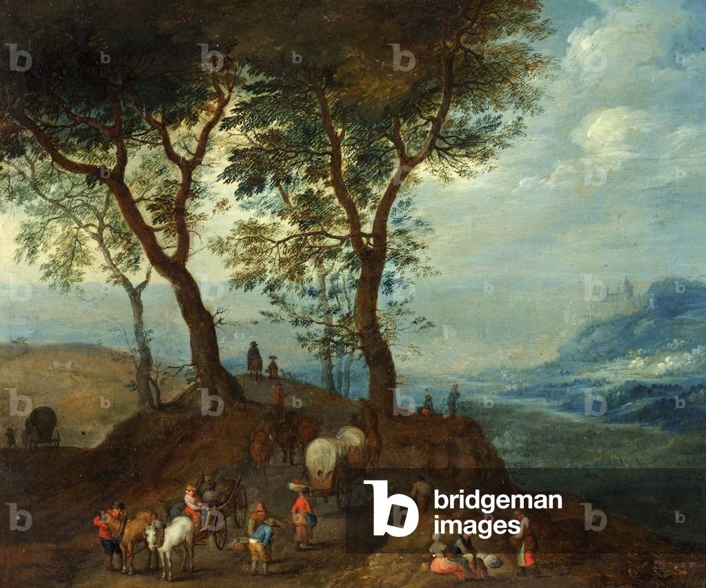 Landscape with Peasant Figures (oil on copper) by Pieter III Brueghel