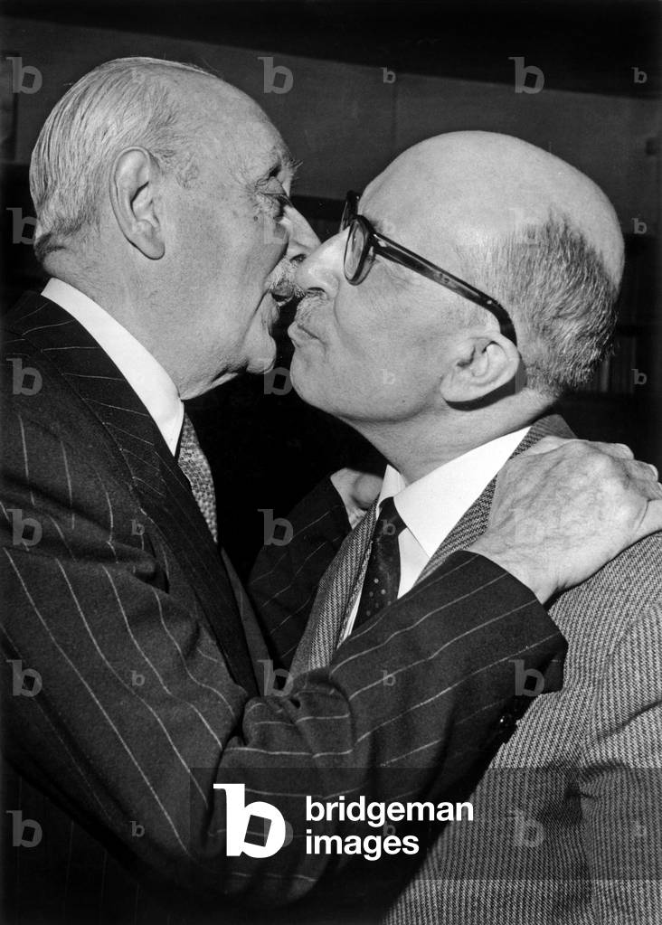 Jean Guitton (r, 1901-1999) french philosopher with Wladimir d'Ormesson c. 1967