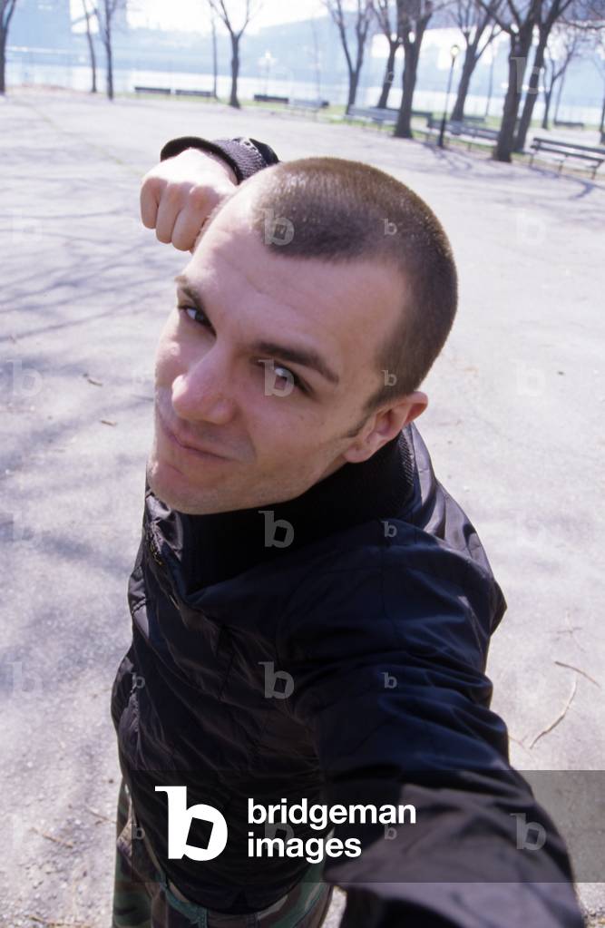 Throwndown - portrait of lead singer David Peters of American punk metalcore band, New York, USA, May 2005.