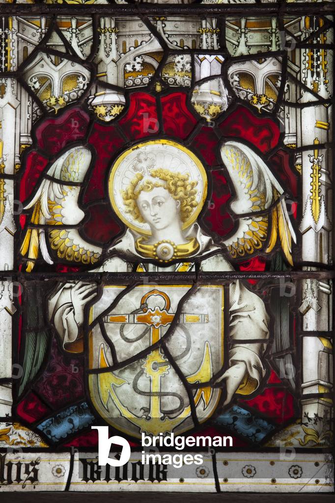 Angel with a shield (stained glass)