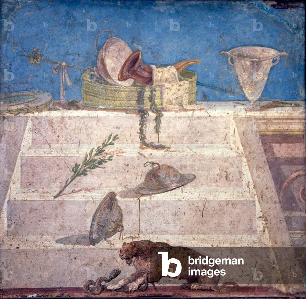 Dionysian attributes, from the House of Julia Felix, Pompeii (fresco)