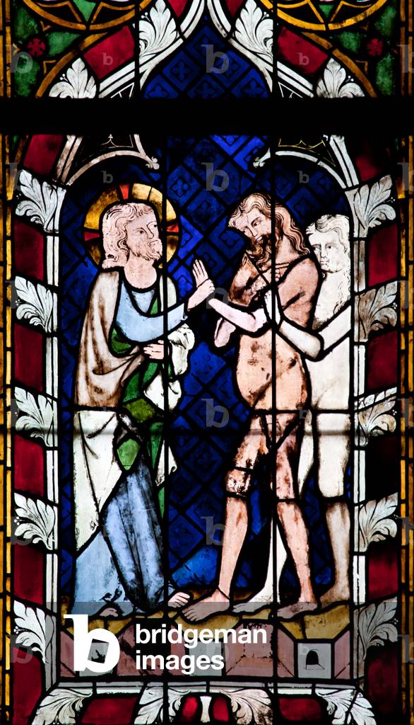 Stained glass window depicting a New Testament scene, Strasbourg Cathedral (photo)