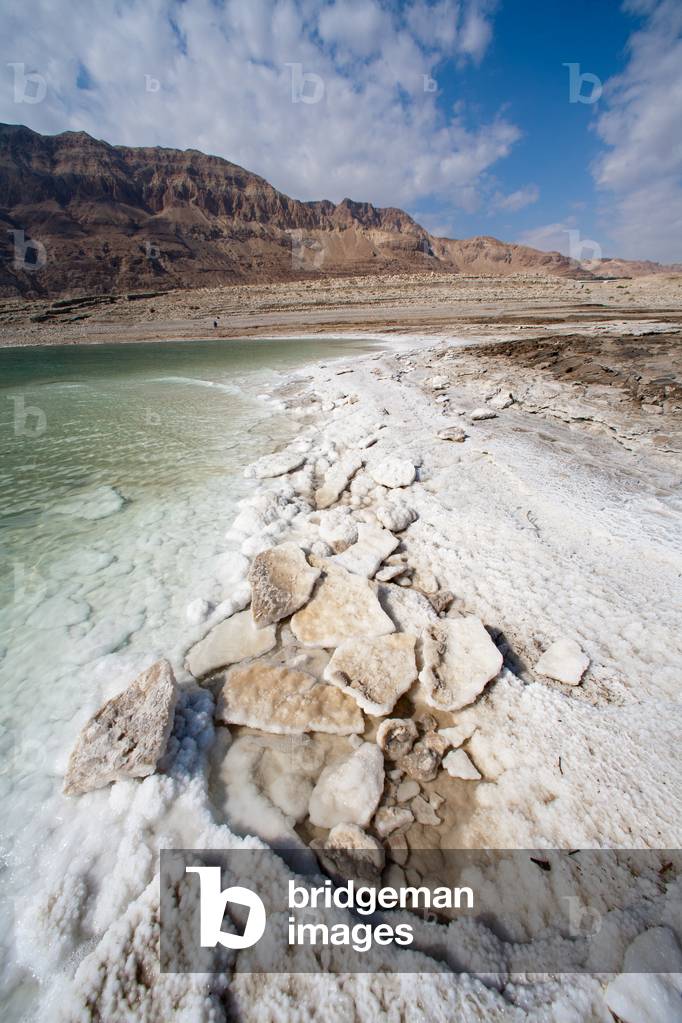Salt deposits on the Dead Sea coast, Israel (photo)