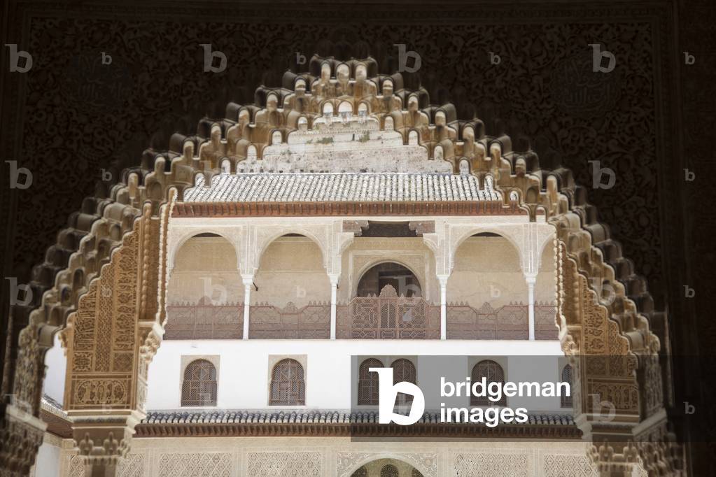 View to a courtyard of the Alhambra Palace, Granada, Spain (photo) 