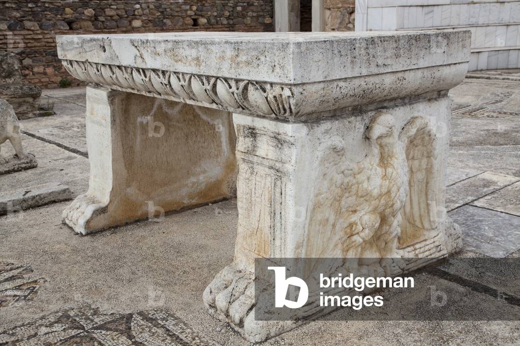 Bench inside the Synagogue, Sardis, Turkey (photo) 