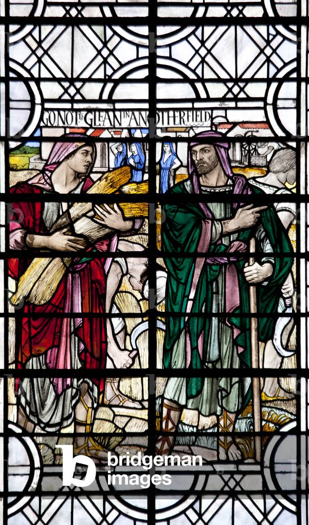Stained glass window depicting Boaz and Ruth, Salisbury Cathedral (photo)