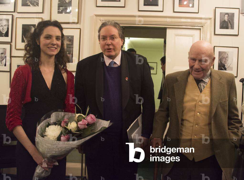 Classical guitarist Laura Snowden, composer Julian Anderson and Julian Bream at the Julian Bream Trust Concert at Wigmore Hall, London, UK, 21 November 2015 (photo)