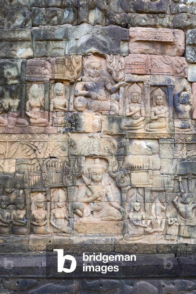 Bas-reliefs on the terrace of the elephants, Angkor Thom, Siem Reap, Cambodia (photo)