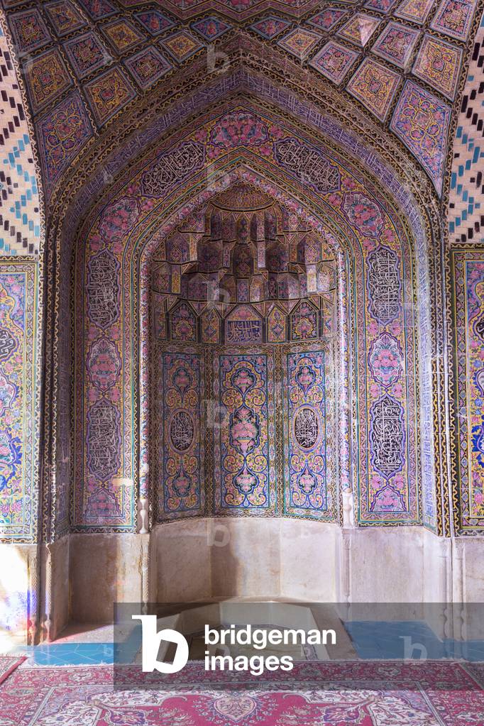 Tilework inside the Masjed-e Nasir al-Molk prayer hall, Shiraz, Iran (photo)