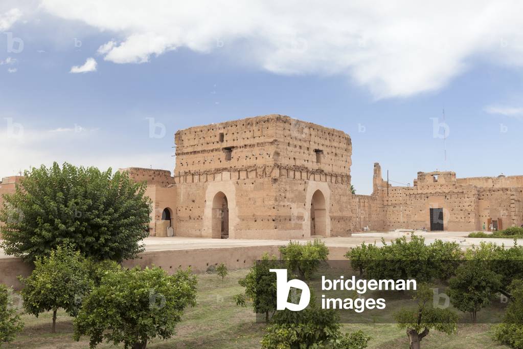 The audience pavilion as seen from the sunken gardens, El Badi Palace, Marrakech, Morocco